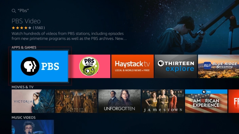 Animated Download PBS App on Fire TV