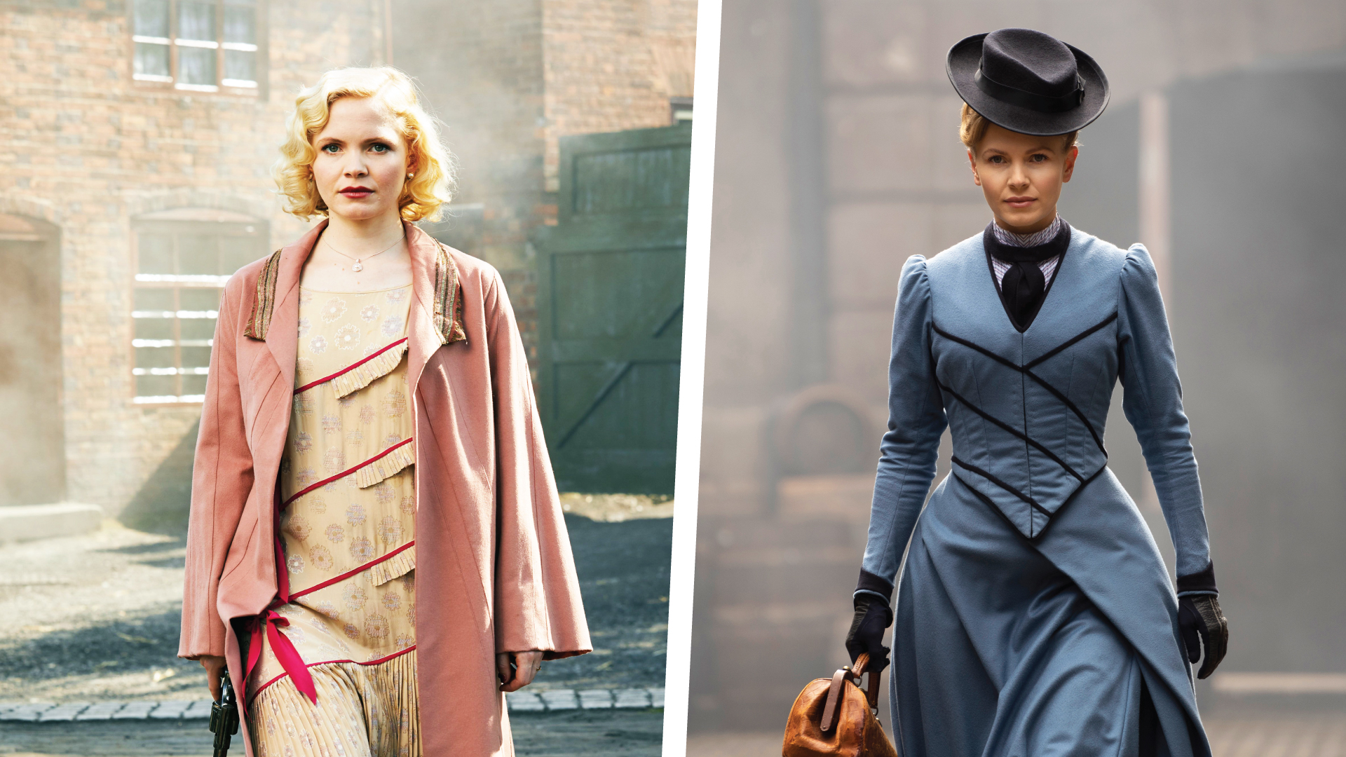 Period piece drama The Peaky Blinders starring Kate Phillips as Linda Shelby and Miss Scarlet and the Duke on Masterpiece on PBS starring Kate Phillips as Eliza Scarlet 
