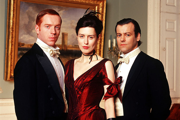 Damian Lewis as Soames Forsyte in the left, Gina McKee as Irene in the middle and Rupert Graves as Young Jolyon on the right.