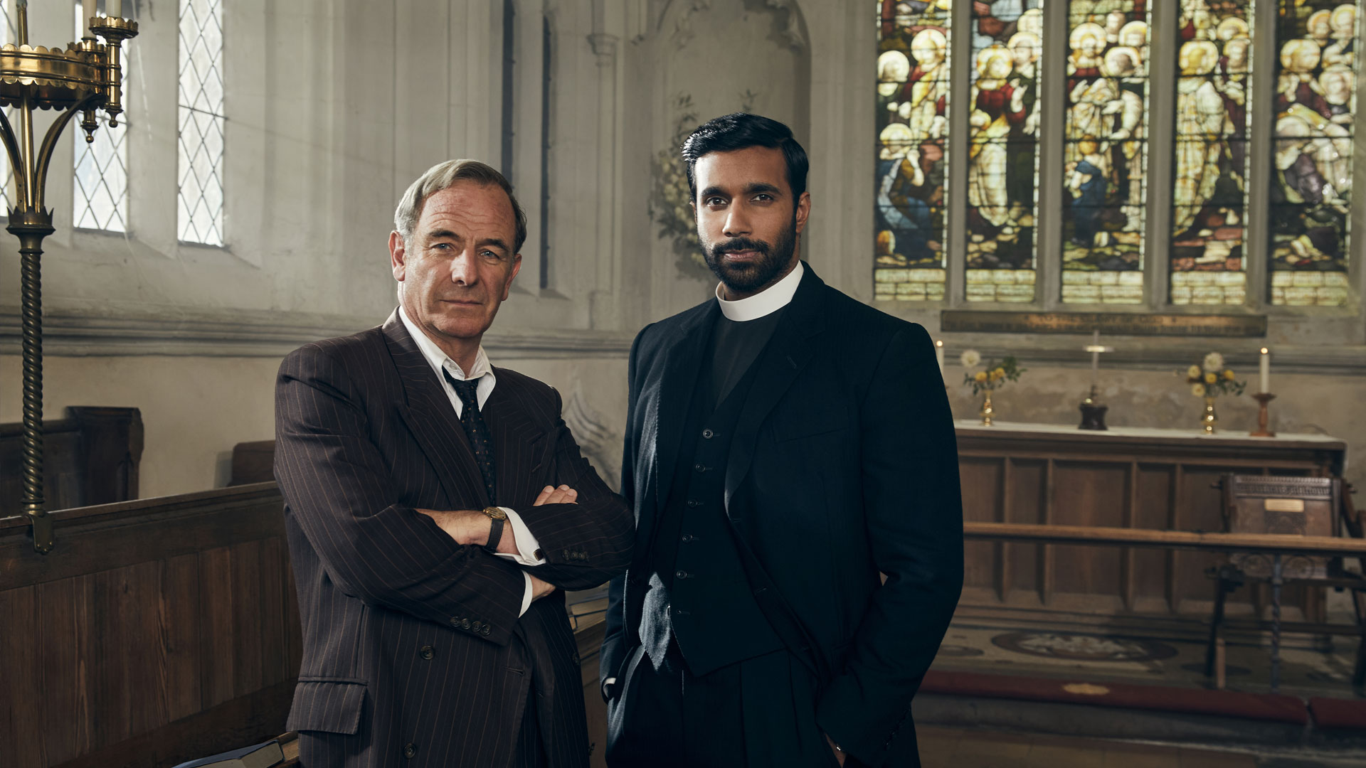 A vicar turned sleuth helps a grumpy cop in the Cambridgeshire village of Grantchester.