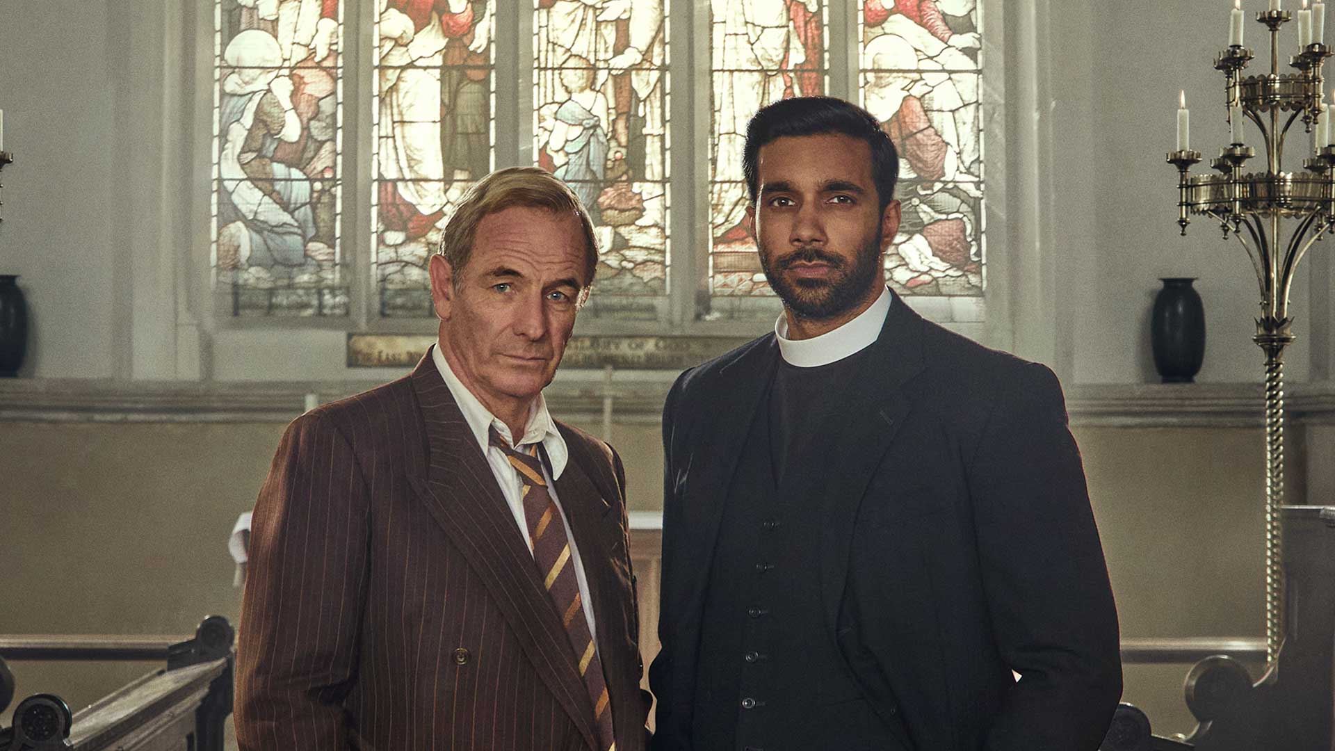 A vicar turned sleuth helps a grumpy cop in the Cambridgeshire village of Grantchester.