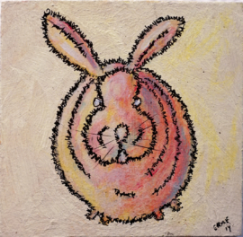 Fluffle Kitten I, Acrylic/board, 4x4