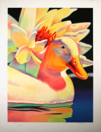 Duck and Waterlily, by Gary Pruner (Lithograph)